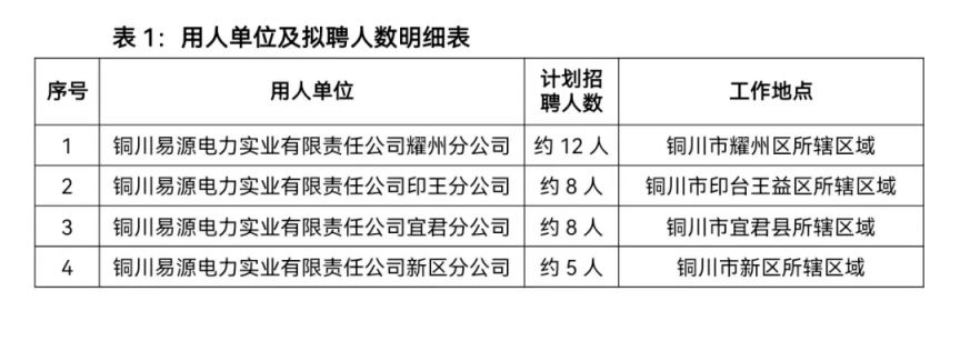 2024年铜川易源电力实业有限责任公司招聘公告