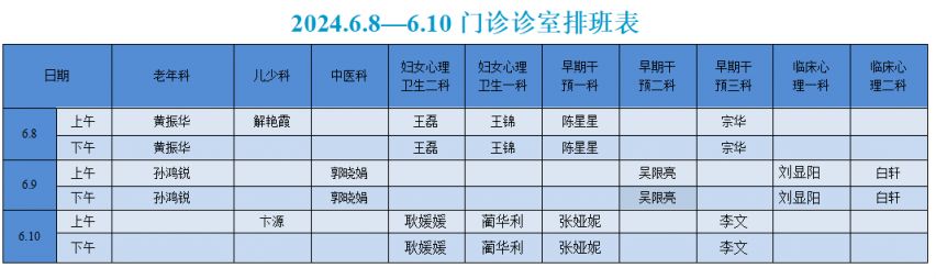 西安市精神卫生中心2024年端午期间门诊医生出诊时间表