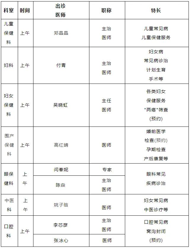 西安市妇幼保健院2024年端午期间门诊医生出诊时间表