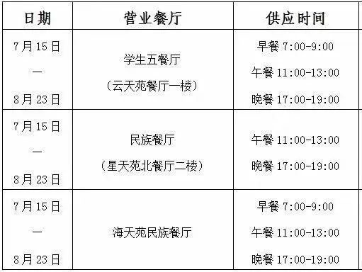 西北工业大学2024年暑假期间餐厅开放时间