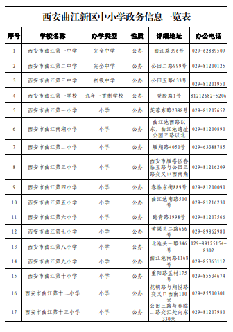 西安市曲江新区中小学一览表