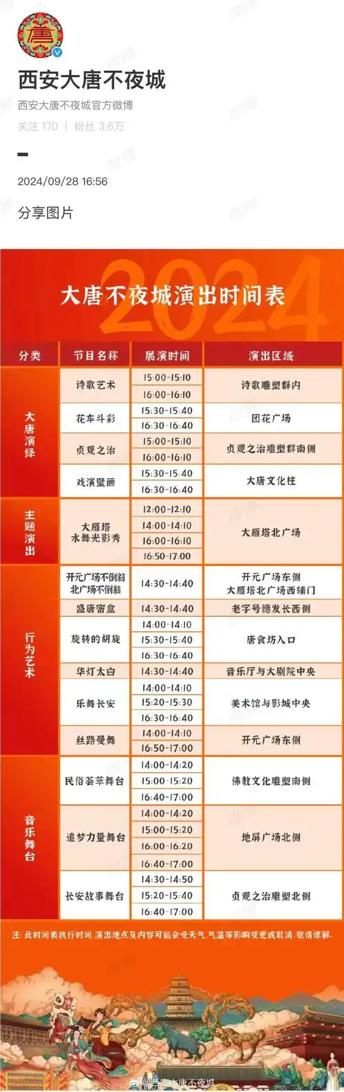 大唐不夜城演出时间