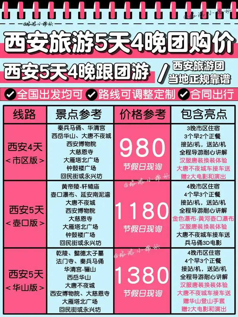 跟团游西安5日价格