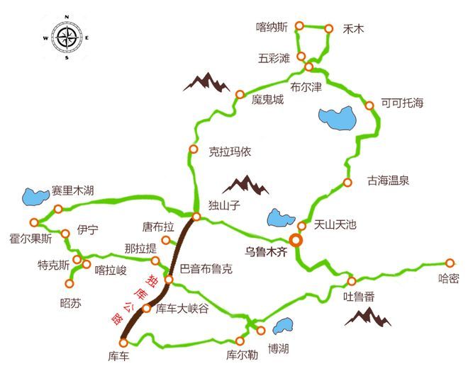 新疆旅游线路示意图